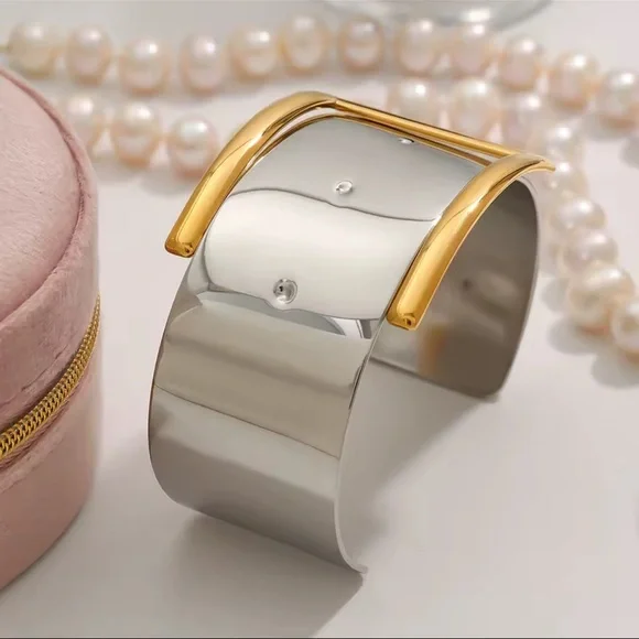 Belt Buckle Open Bracelet Stainless Steel - Picture 6 of 8